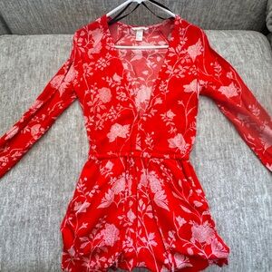 H&M Vibrant Red Floral Romper